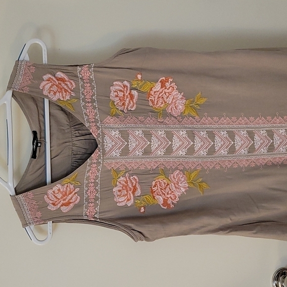 ANDREE BY UNIT Beige Mexican Embroidered Tank Trapeze Jumper Festival Dress - Picture 2 of 10